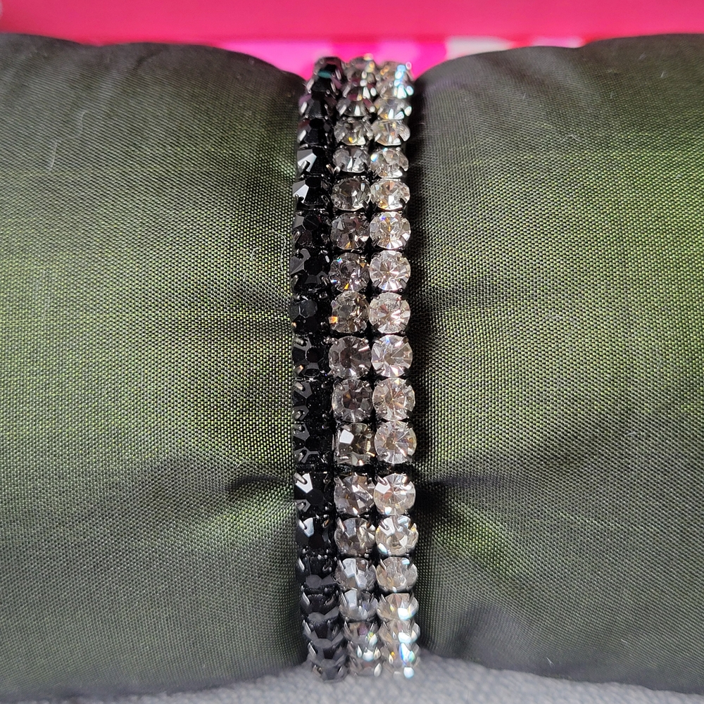 Sparkling Black, Silver, & Clear Stretchy Crystal Tennis Bracelet